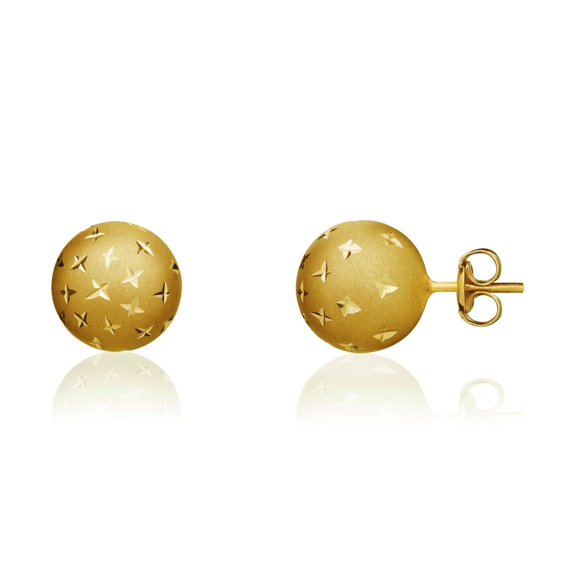 9CT Yellow Gold Star Ball Stud Earrings, 10mm