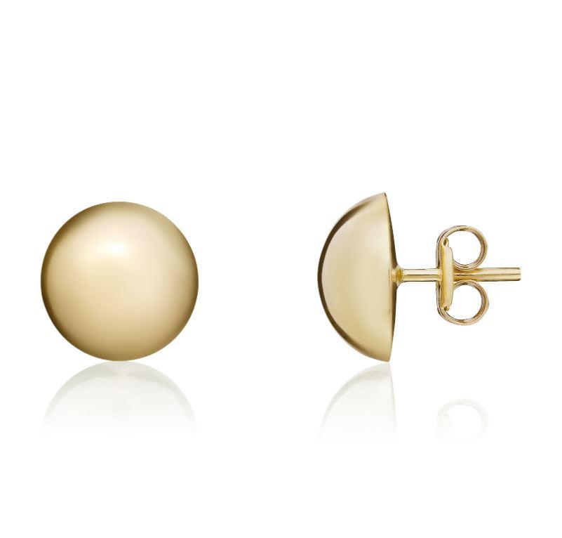 9CT Yellow Gold Polished Button Stud Earrings, 9.5mm