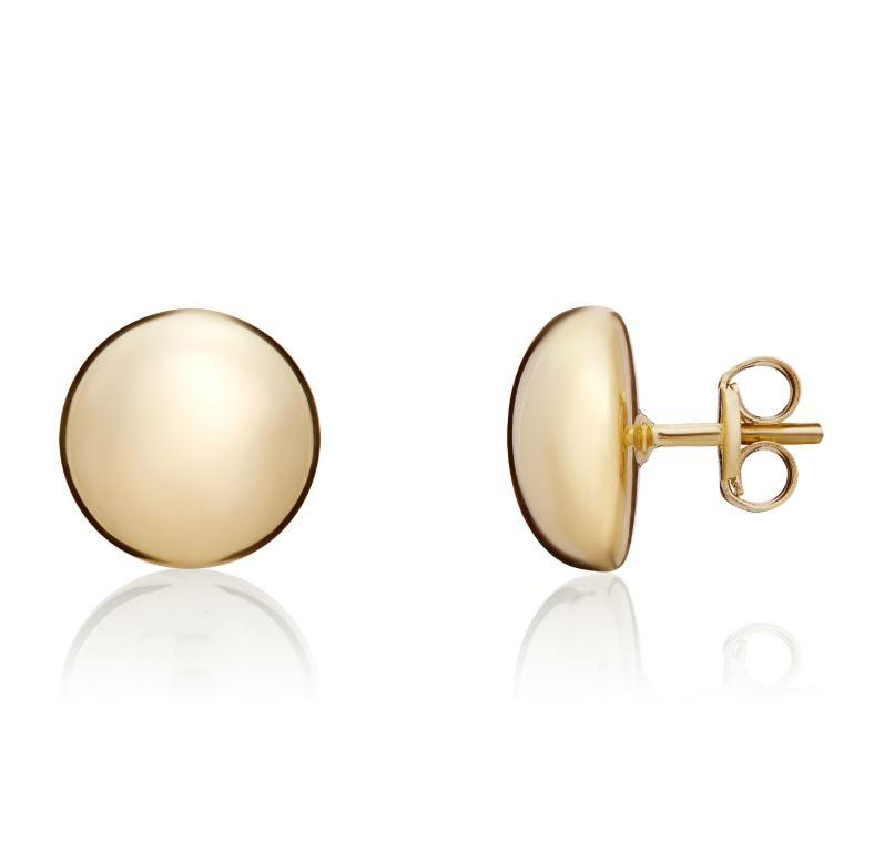 9CT Yellow Gold Polished Button Stud Earrings, 10mm